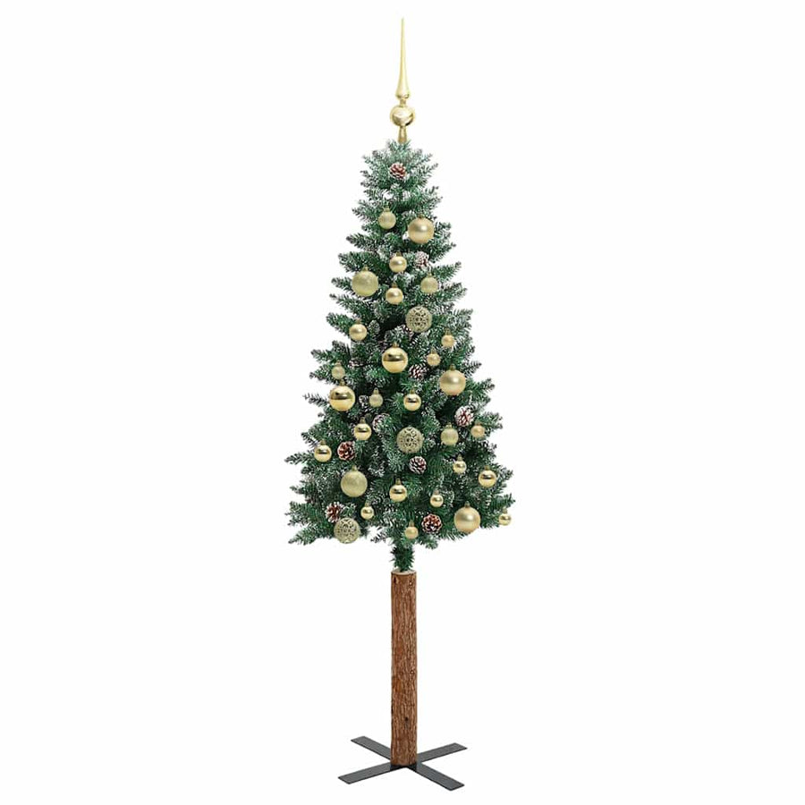 Slanke Kerstboom Groen en Wit 150 cm PVC en massief dennenhout