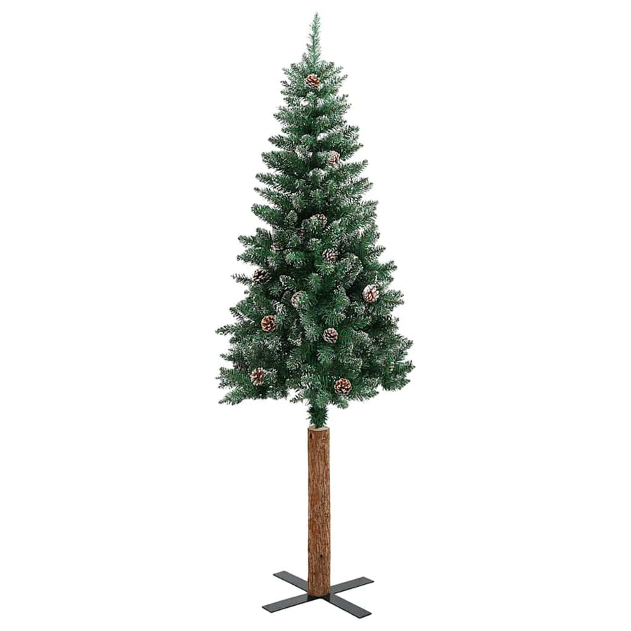 Slanke Kerstboom Groen en Wit 150 cm PVC en massief dennenhout