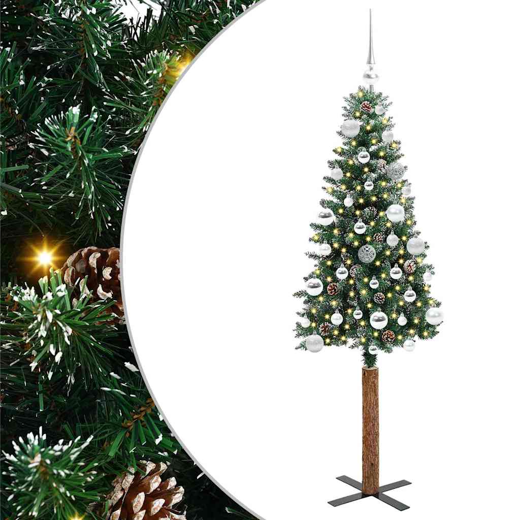 Slanke Kerstboom Groen en Wit 150 cm PVC en massief dennenhout