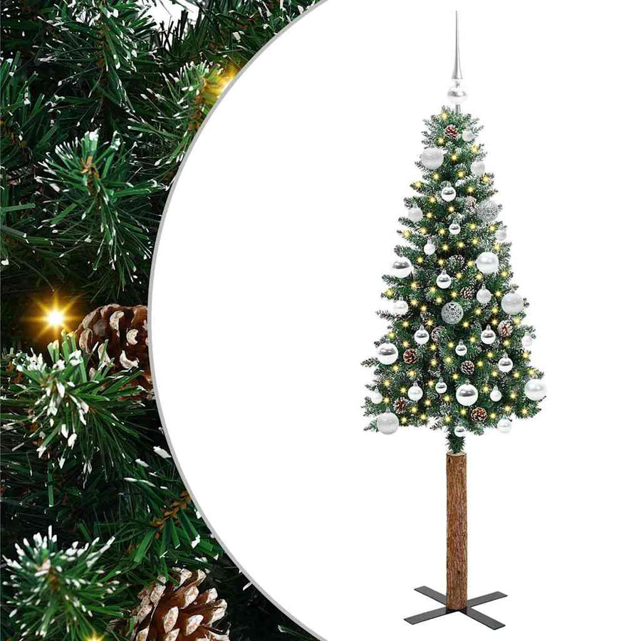 Slanke Kerstboom Groen en Wit 150 cm PVC en massief dennenhout