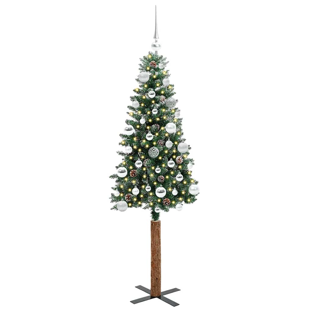 Slanke Kerstboom Groen en Wit 150 cm PVC en massief dennenhout