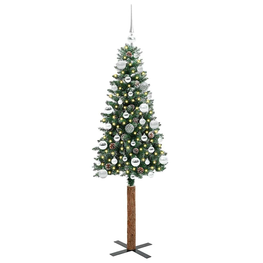 Slanke Kerstboom Groen en Wit 150 cm PVC en massief dennenhout