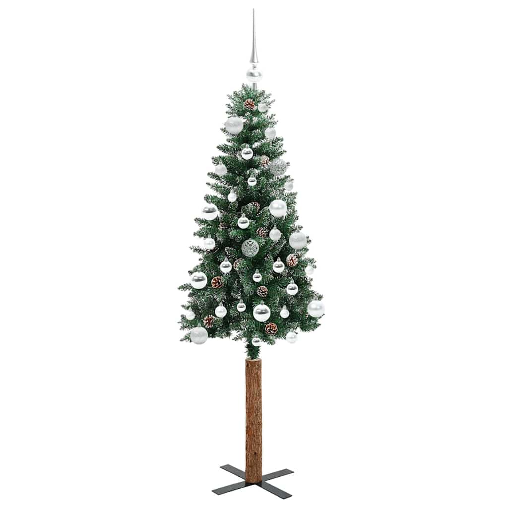 Slanke Kerstboom Groen en Wit 150 cm PVC en massief dennenhout