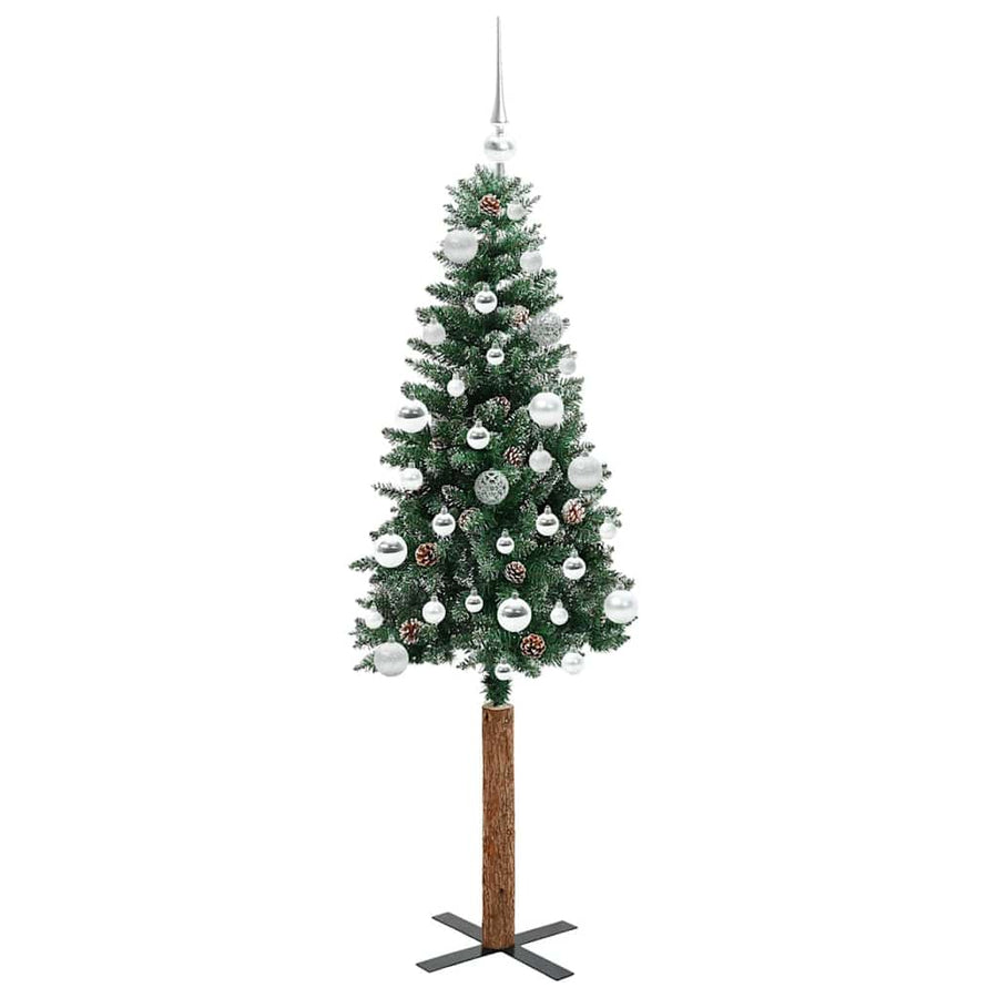 Slanke Kerstboom Groen en Wit 150 cm PVC en massief dennenhout