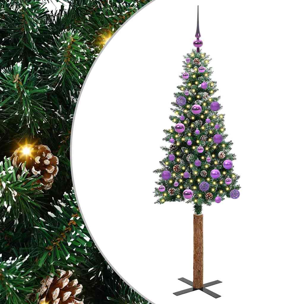 Slanke Kerstboom Groen en Wit 150 cm PVC en massief dennenhout
