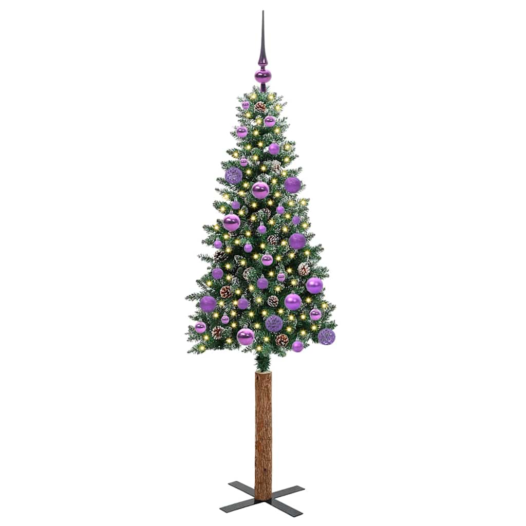 Slanke Kerstboom Groen en Wit 150 cm PVC en massief dennenhout