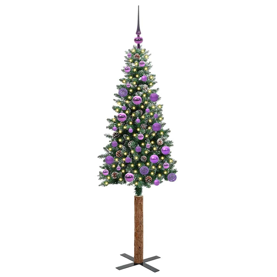 Slanke Kerstboom Groen en Wit 150 cm PVC en massief dennenhout