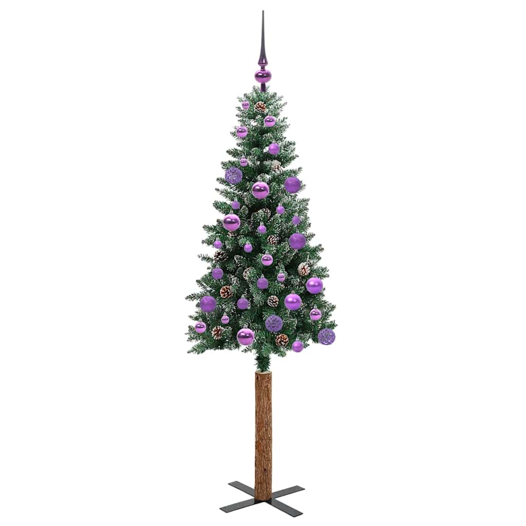 Slanke Kerstboom Groen en Wit 150 cm PVC en massief dennenhout