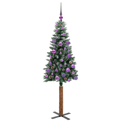 Slanke Kerstboom Groen en Wit 150 cm PVC en massief dennenhout