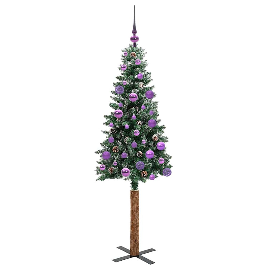 Slanke Kerstboom Groen en Wit 150 cm PVC en massief dennenhout