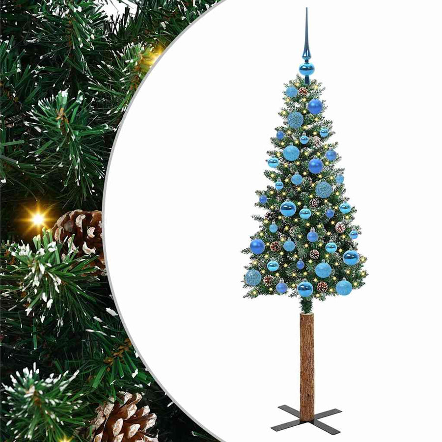 Slanke Kerstboom Groen en Wit 150 cm PVC en massief dennenhout