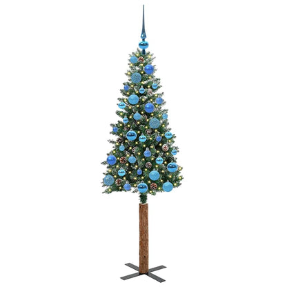 Slanke Kerstboom Groen en Wit 150 cm PVC en massief dennenhout