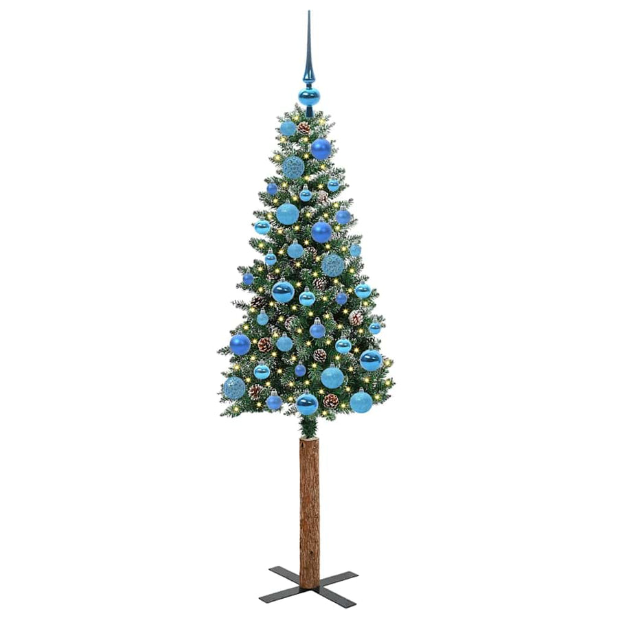 Slanke Kerstboom Groen en Wit 150 cm PVC en massief dennenhout