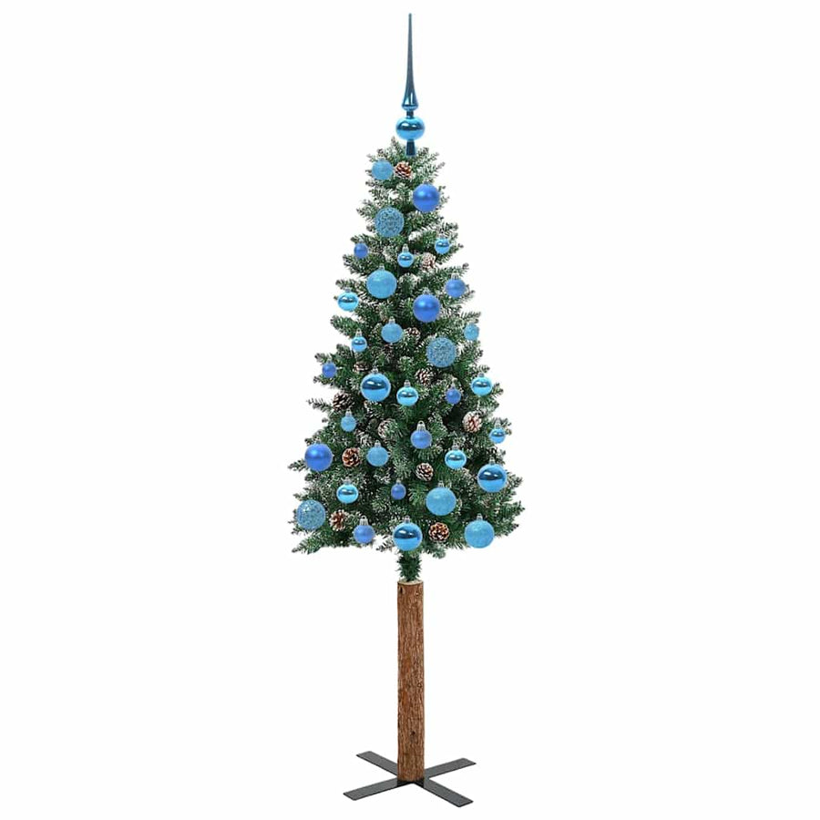 Slanke Kerstboom Groen en Wit 150 cm PVC en massief dennenhout