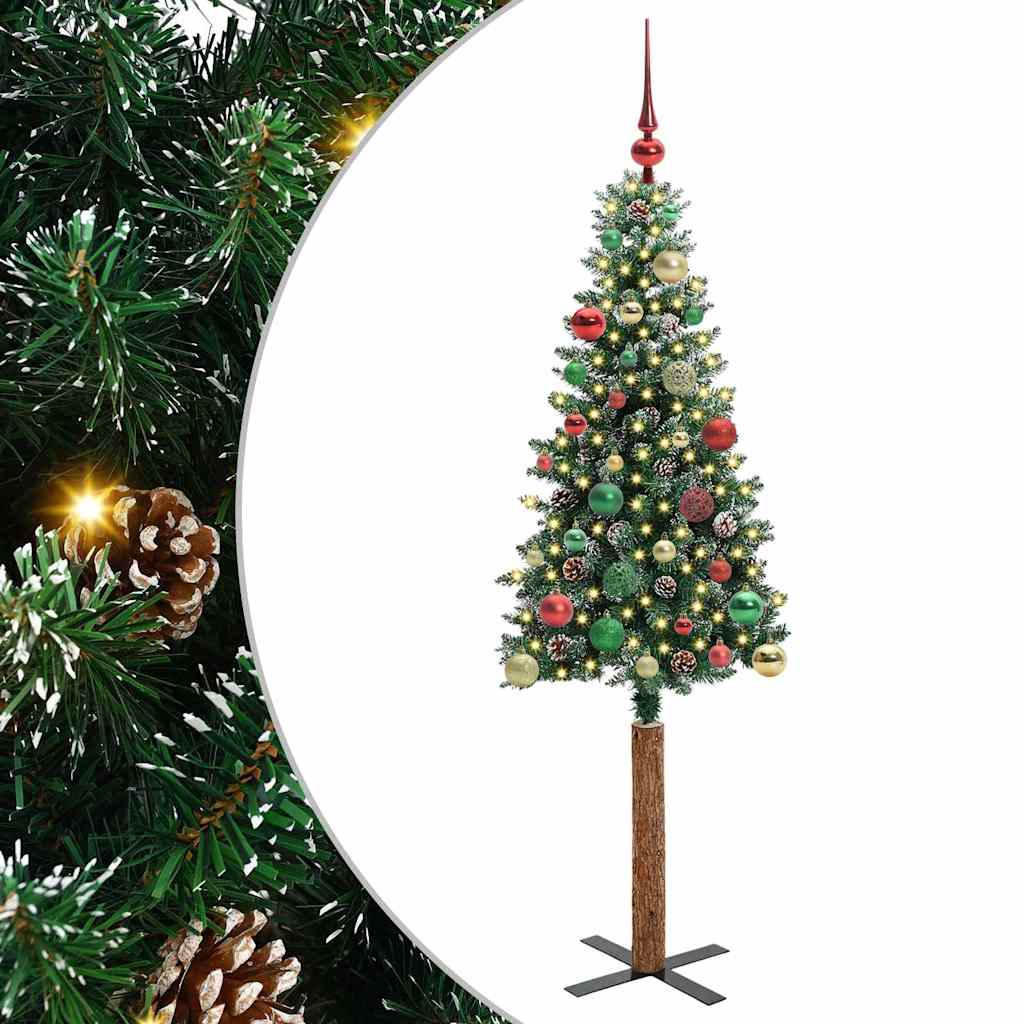 Slanke Kerstboom Groen en Wit 150 cm PVC en massief dennenhout