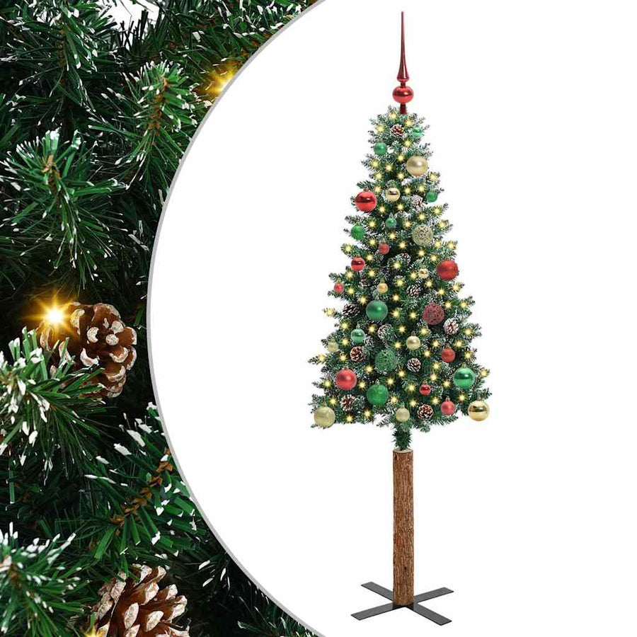 Slanke Kerstboom Groen en Wit 150 cm PVC en massief dennenhout