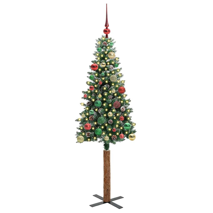 Slanke Kerstboom Groen en Wit 150 cm PVC en massief dennenhout