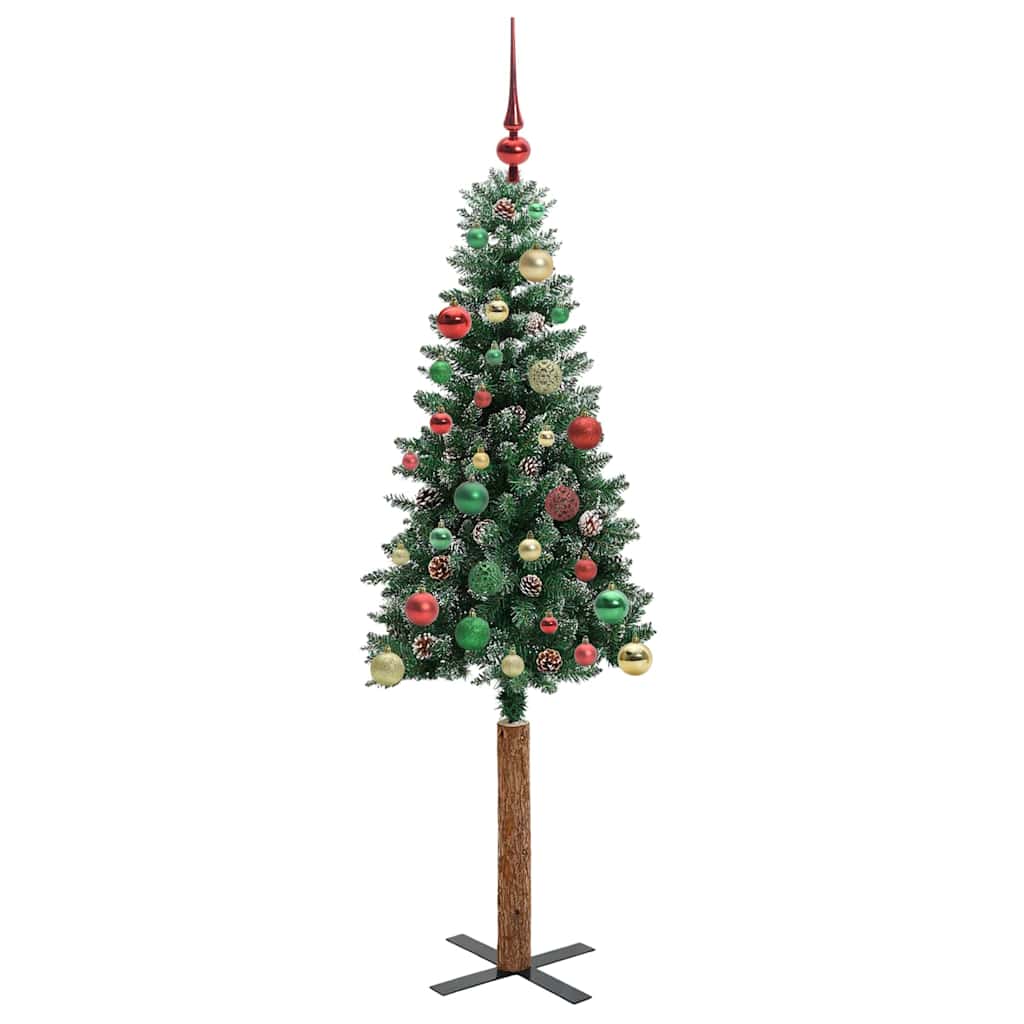Slanke Kerstboom Groen en Wit 150 cm PVC en massief dennenhout