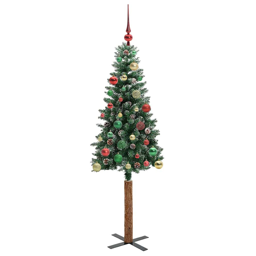 Slanke Kerstboom Groen en Wit 150 cm PVC en massief dennenhout