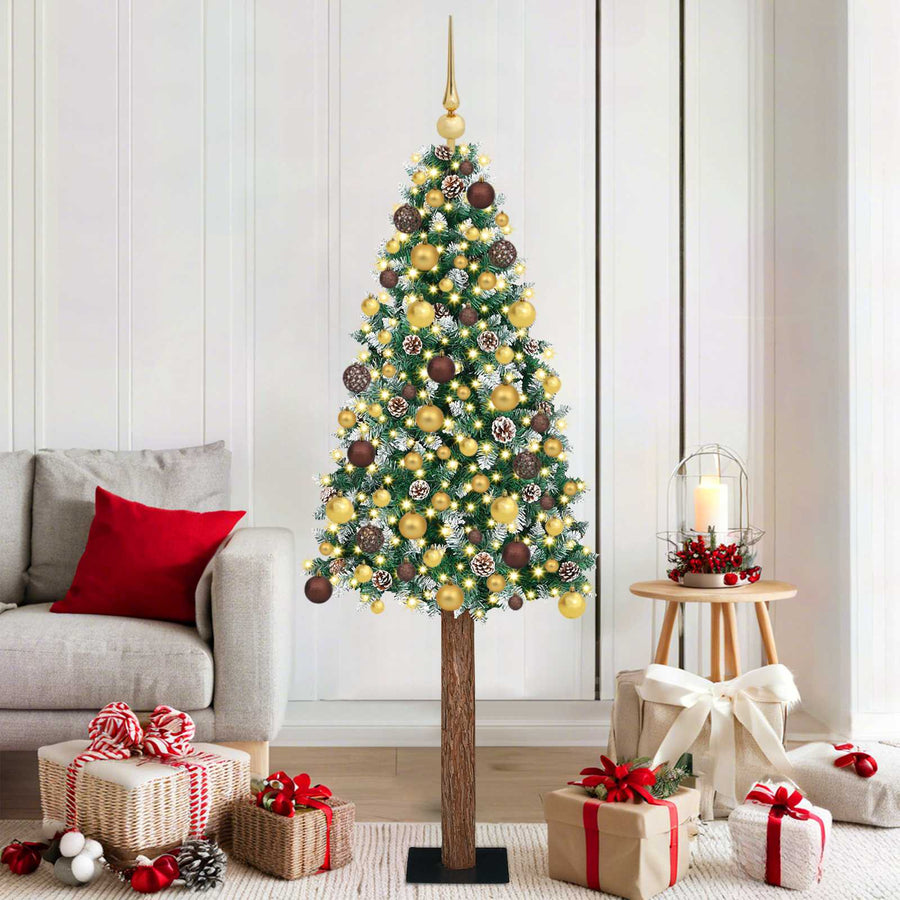 Slanke Kerstboom Groen 180 cm PVC en massief dennenhout