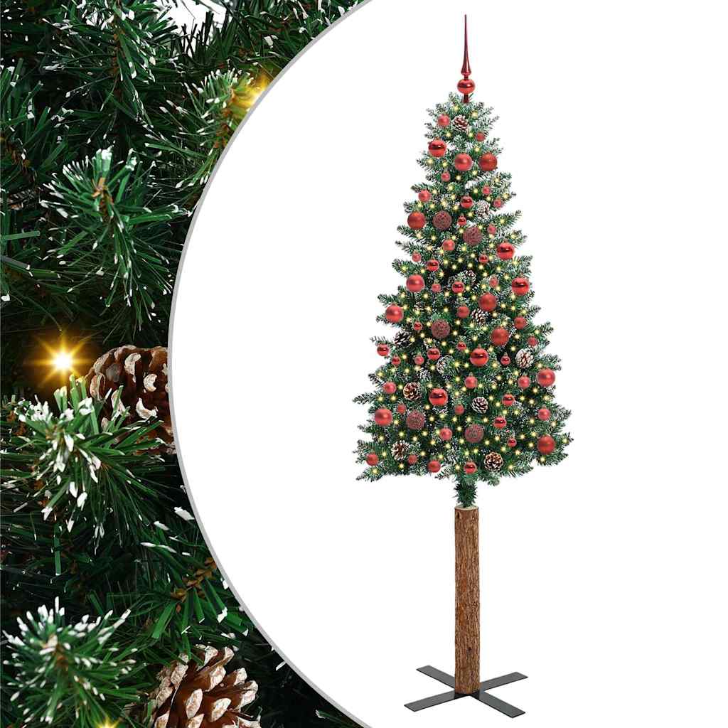 Slanke Kerstboom Groen en Wit 180 cm PVC en massief dennenhout