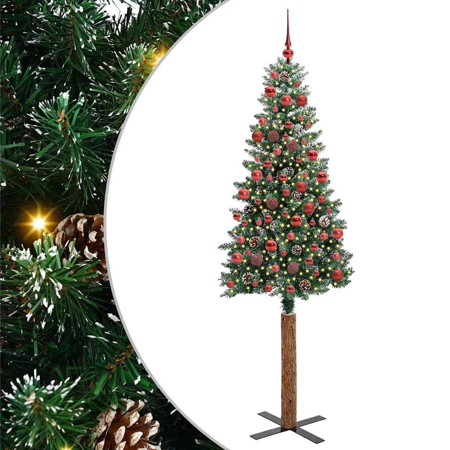 Slanke Kerstboom Groen en Wit 180 cm PVC en massief dennenhout