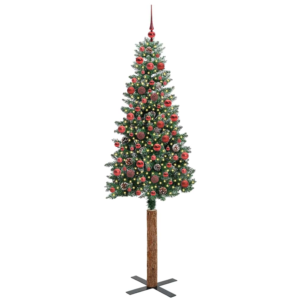 Slanke Kerstboom Groen en Wit 180 cm PVC en massief dennenhout