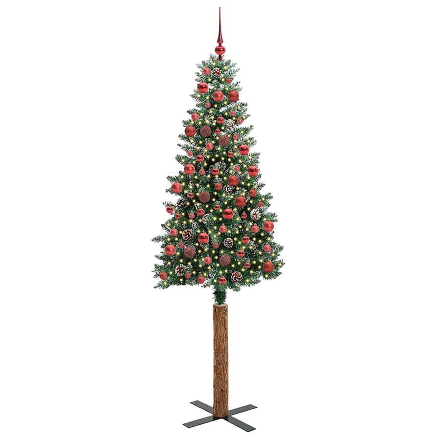 Slanke Kerstboom Groen en Wit 180 cm PVC en massief dennenhout