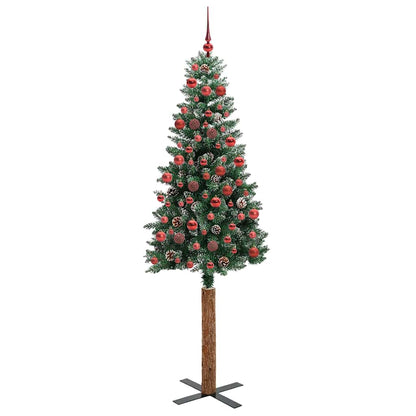 Slanke Kerstboom Groen en Wit 180 cm PVC en massief dennenhout