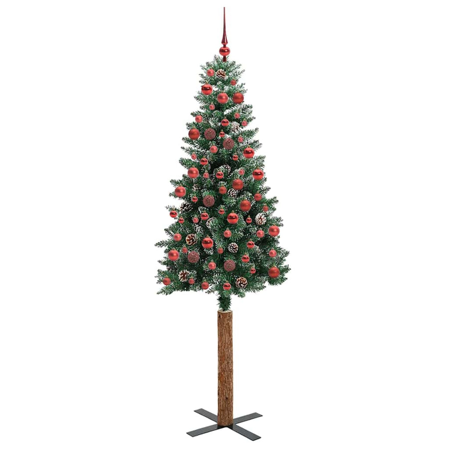 Slanke Kerstboom Groen en Wit 180 cm PVC en massief dennenhout