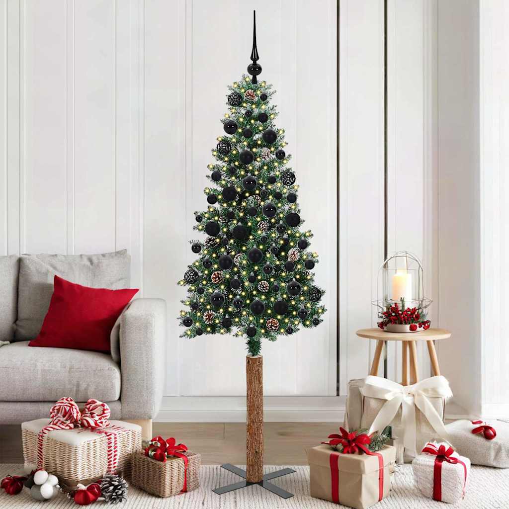 Slanke Kerstboom Groen en Wit 180 cm PVC en massief dennenhout