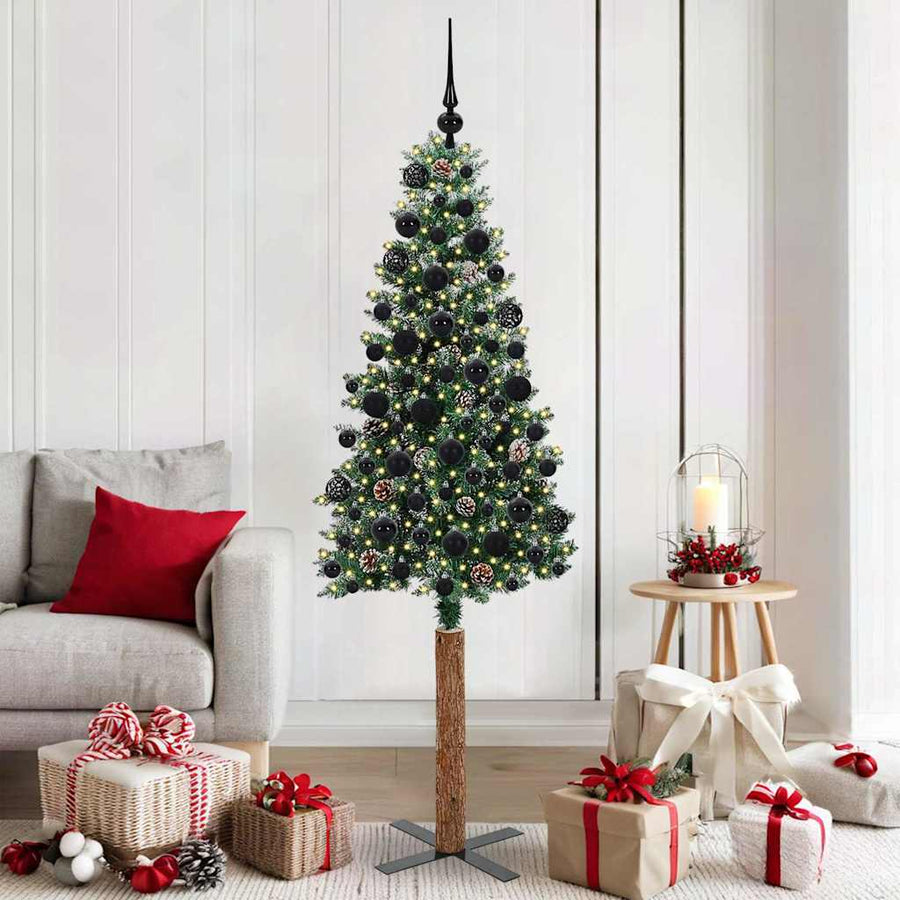 Slanke Kerstboom Groen en Wit 180 cm PVC en massief dennenhout