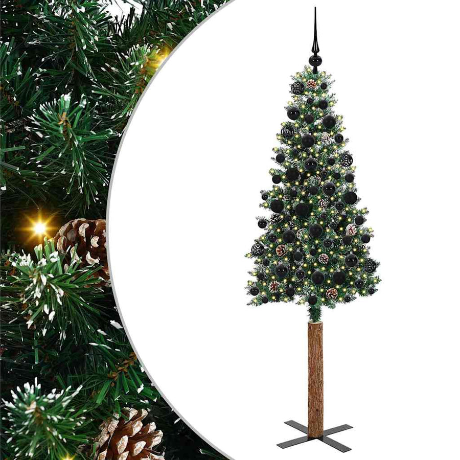 Slanke Kerstboom Groen en Wit 180 cm PVC en massief dennenhout