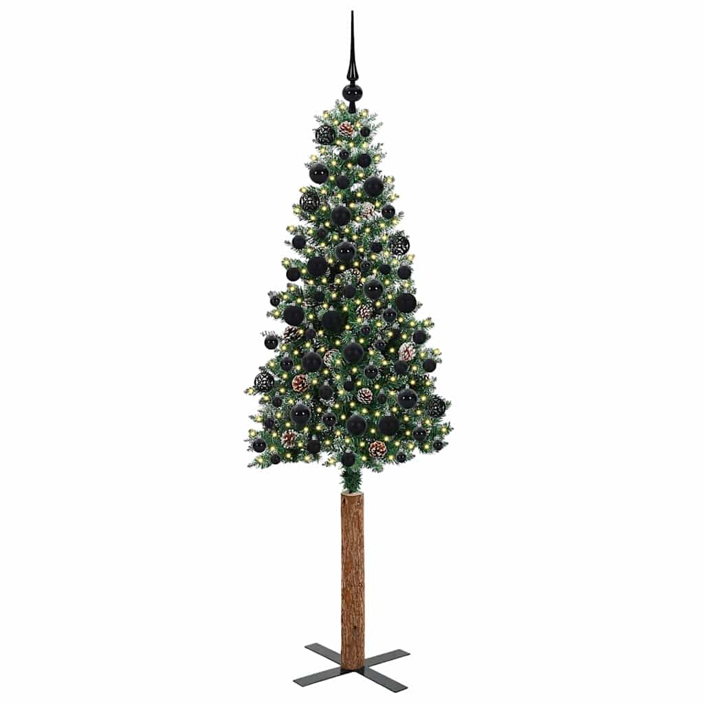 Slanke Kerstboom Groen en Wit 180 cm PVC en massief dennenhout