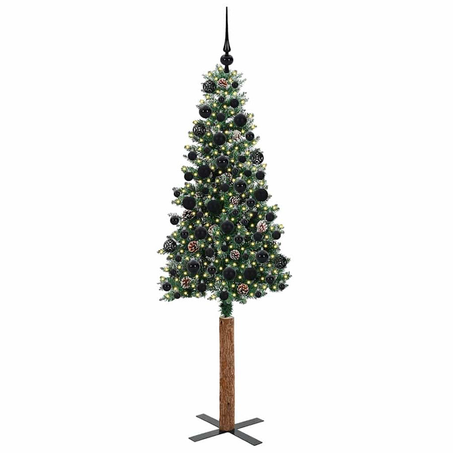 Slanke Kerstboom Groen en Wit 180 cm PVC en massief dennenhout