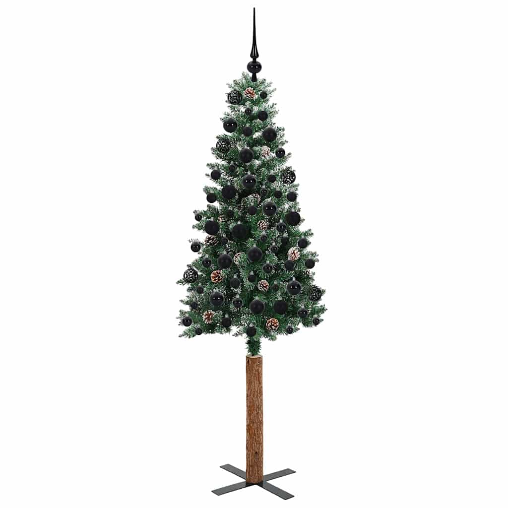 Slanke Kerstboom Groen en Wit 180 cm PVC en massief dennenhout