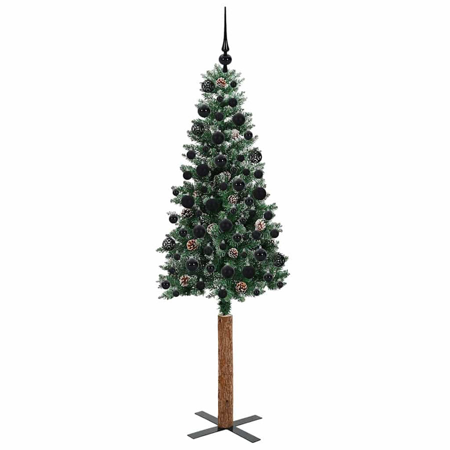 Slanke Kerstboom Groen en Wit 180 cm PVC en massief dennenhout