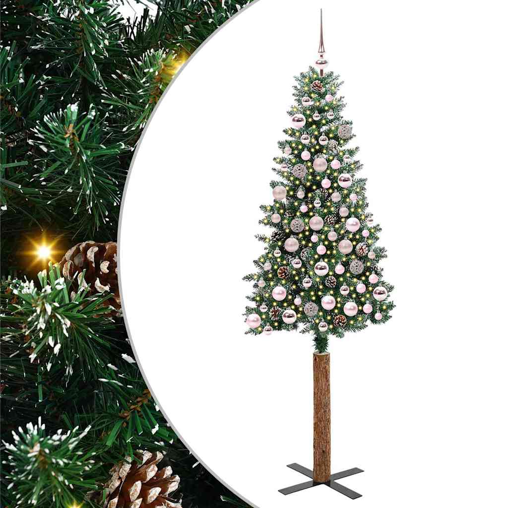 Slanke Kerstboom Groen en Wit 180 cm PVC en massief dennenhout