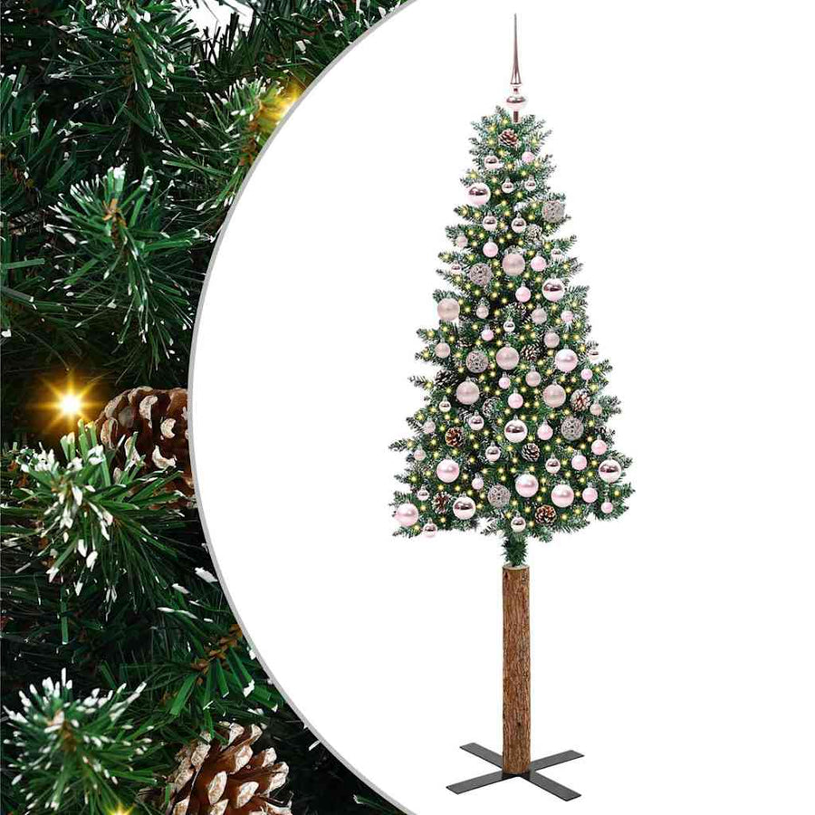 Slanke Kerstboom Groen en Wit 180 cm PVC en massief dennenhout