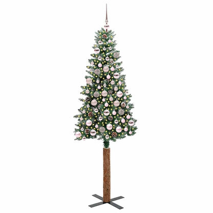 Slanke Kerstboom Groen en Wit 180 cm PVC en massief dennenhout