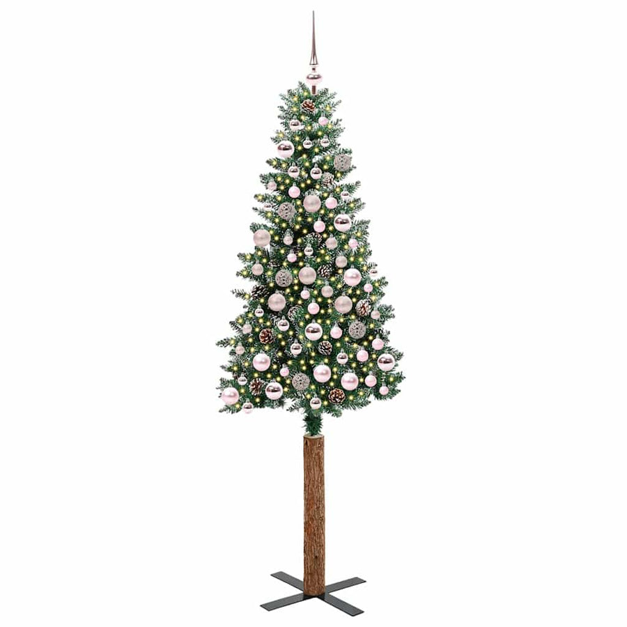 Slanke Kerstboom Groen en Wit 180 cm PVC en massief dennenhout