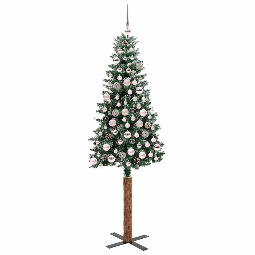 Slanke Kerstboom Groen en Wit 180 cm PVC en massief dennenhout