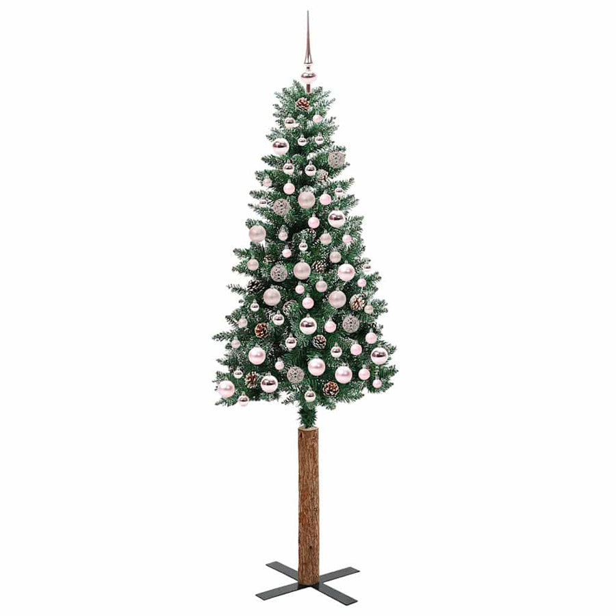 Slanke Kerstboom Groen en Wit 180 cm PVC en massief dennenhout