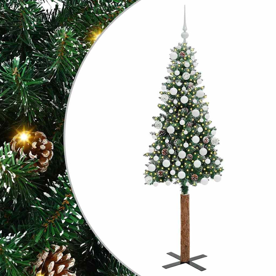 Slanke Kerstboom Groen en Wit 180 cm PVC en massief dennenhout
