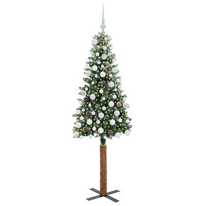 Slanke Kerstboom Groen en Wit 180 cm PVC en massief dennenhout