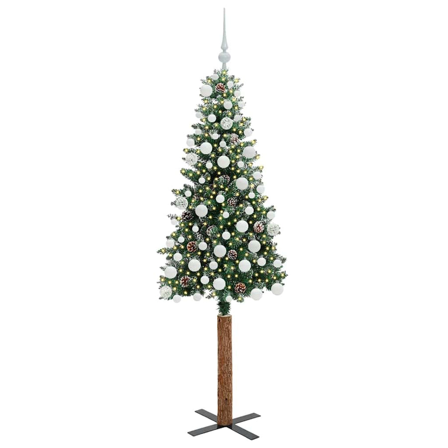 Slanke Kerstboom Groen en Wit 180 cm PVC en massief dennenhout