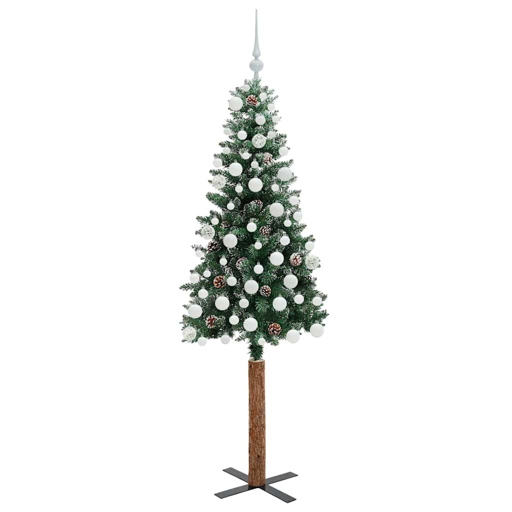 Slanke Kerstboom Groen en Wit 180 cm PVC en massief dennenhout