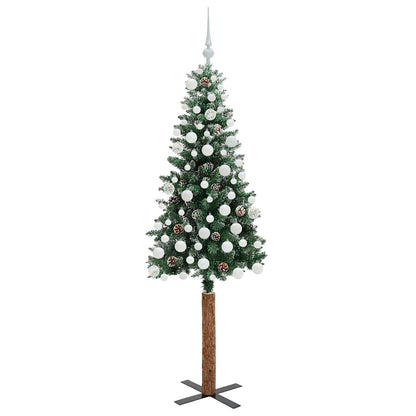 Slanke Kerstboom Groen en Wit 180 cm PVC en massief dennenhout