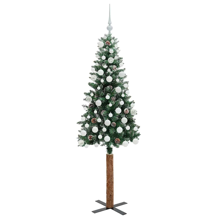 Slanke Kerstboom Groen en Wit 180 cm PVC en massief dennenhout
