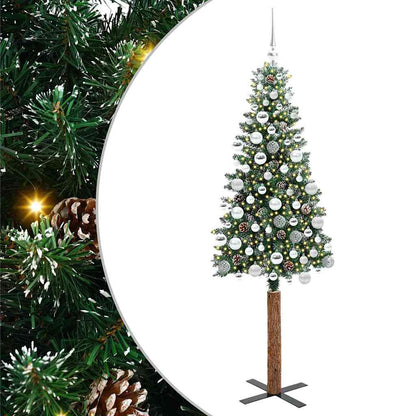 Slanke Kerstboom Groen en Wit 180 cm PVC en massief dennenhout